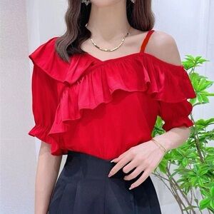 Elegant Red Ruffle Off-Shoulder Top